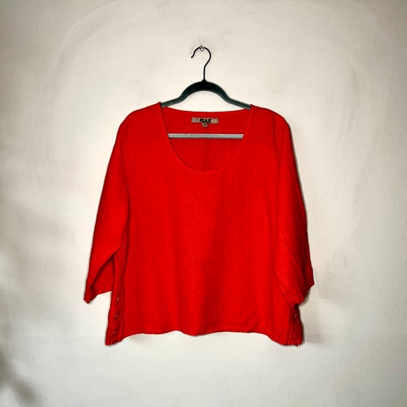 Flax linen coral red top blouse L - Picture 1 of 5